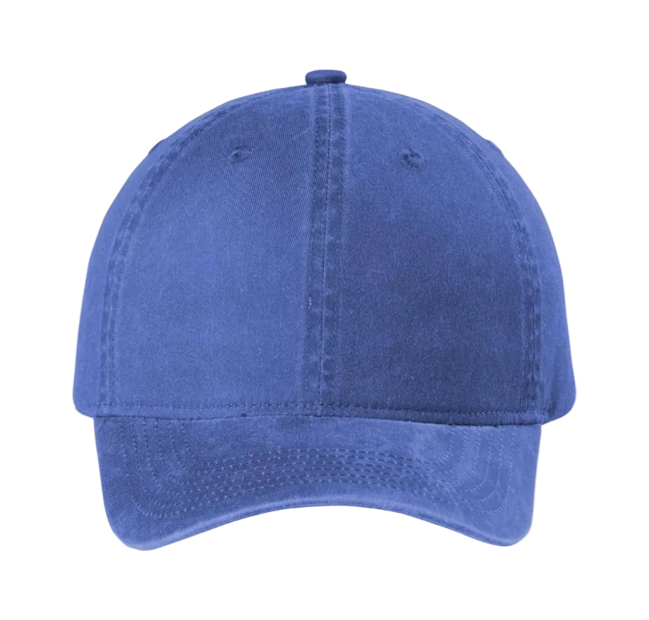 Royal blue cotton baseball cap front view with structured crown and curved visor