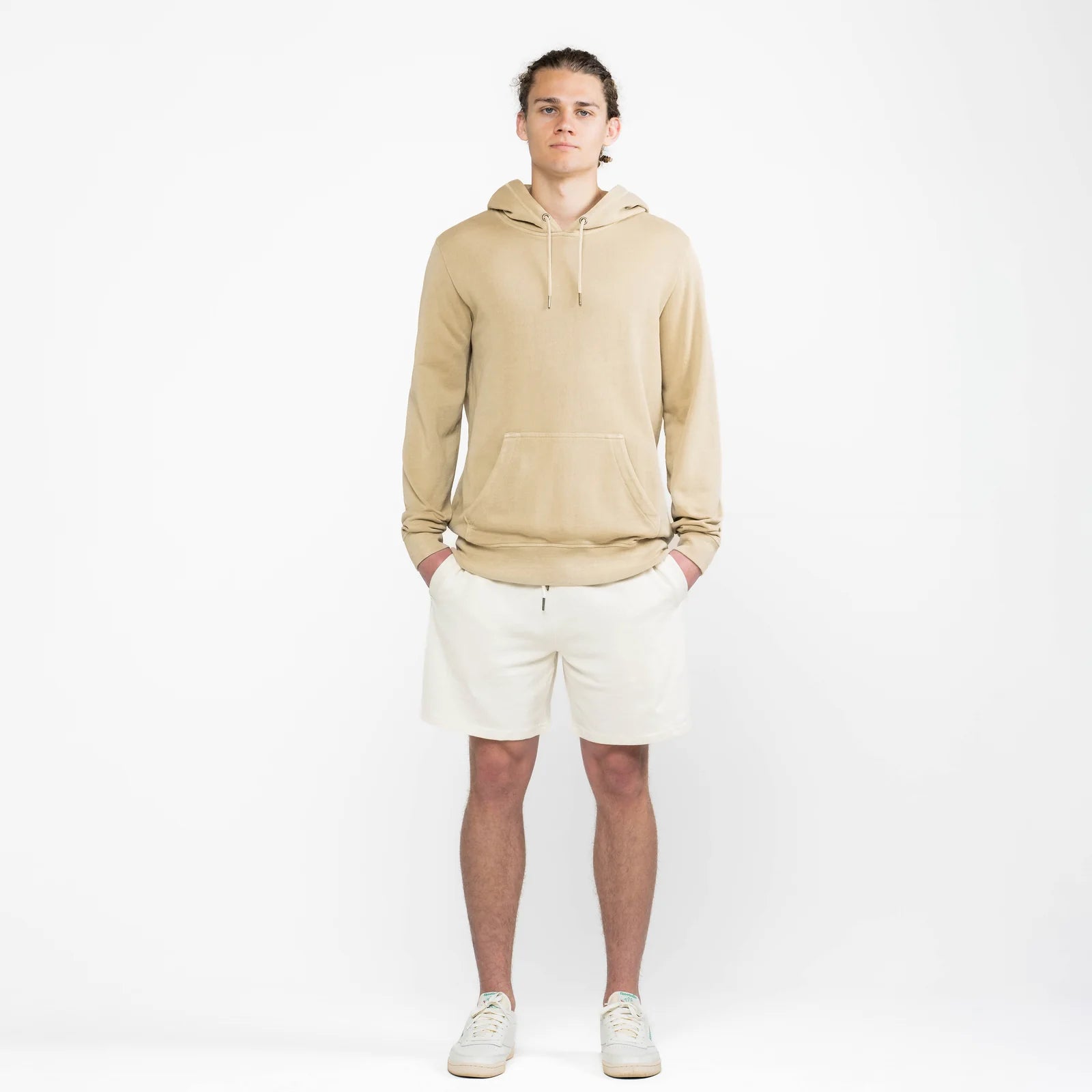 The Classic Hoodie butter hoodie worn by men model
