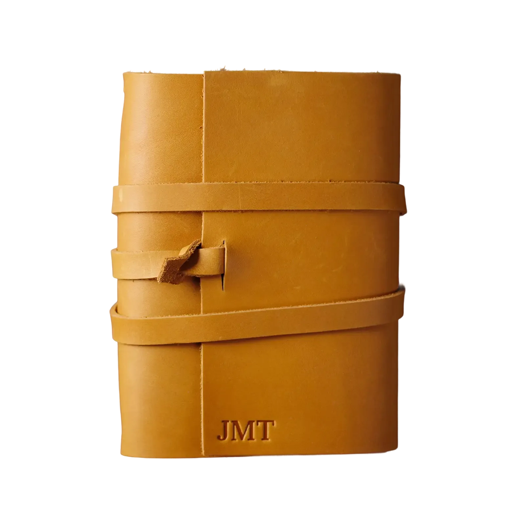 mustard yellow leather notebook cover, custom branded premium stationery gift