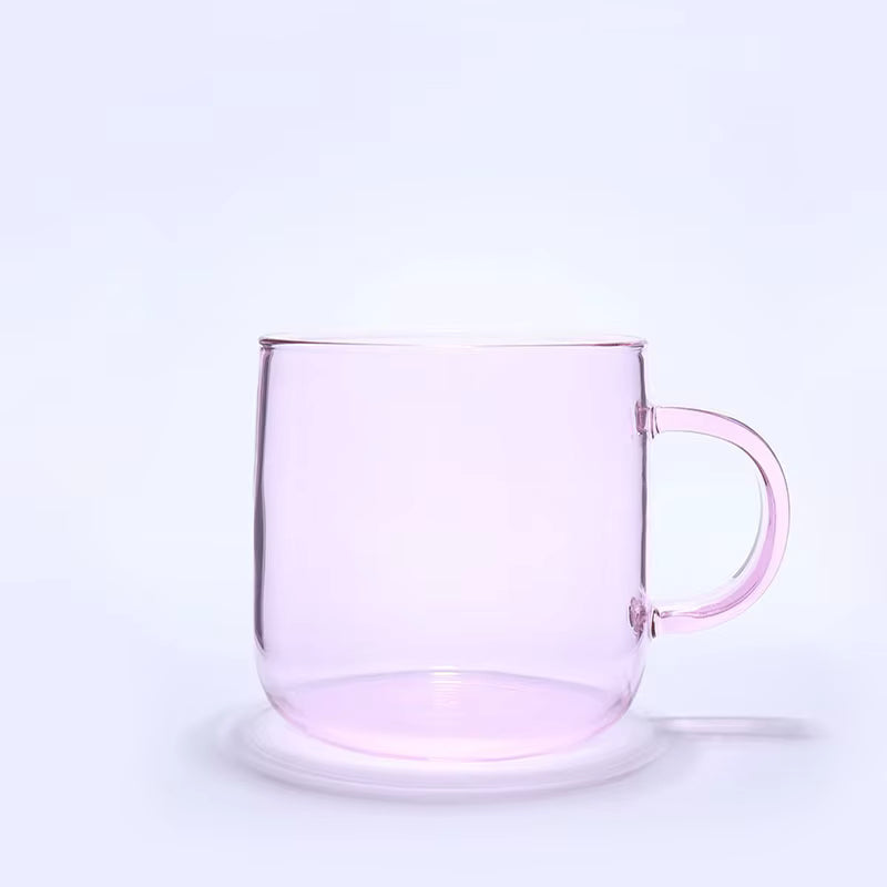pink glass mug product photo isolated, pastel transparent mug for custom branding