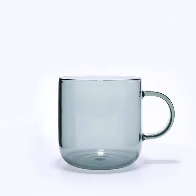 light black glass mug isolated on background, custom branded transparent glass cup
