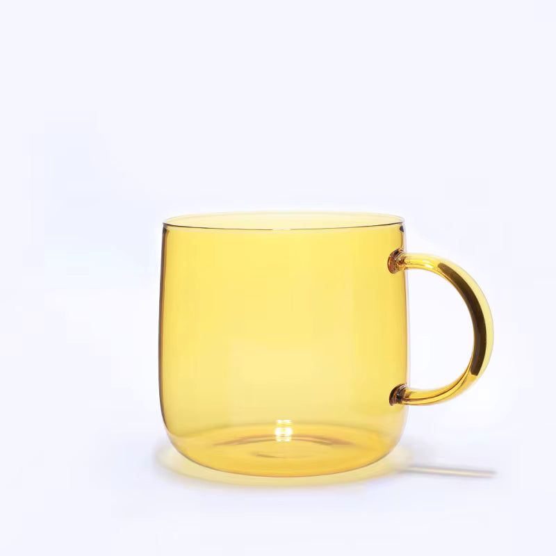 yellow transparent glass mug product image, branded custom promotional cup
