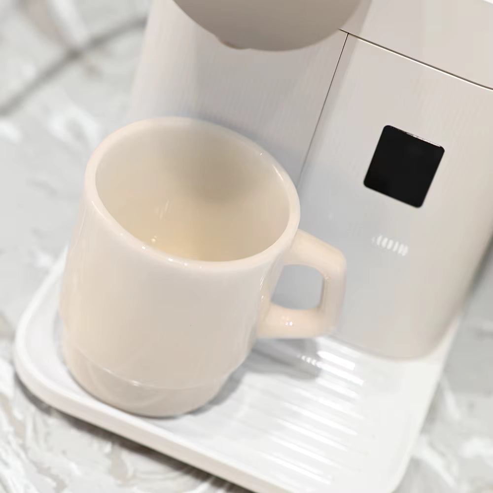 cream ceramic mug with logo print area, sustainable promotional merchandise
