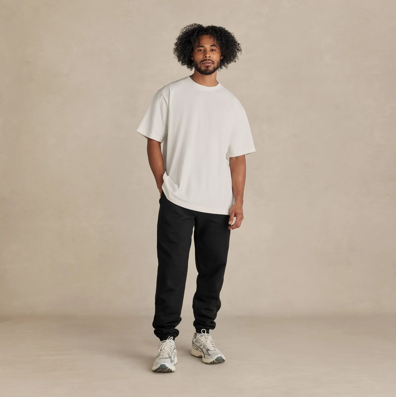 The Easy Fit Tee off white t-shirt worn by male model front view