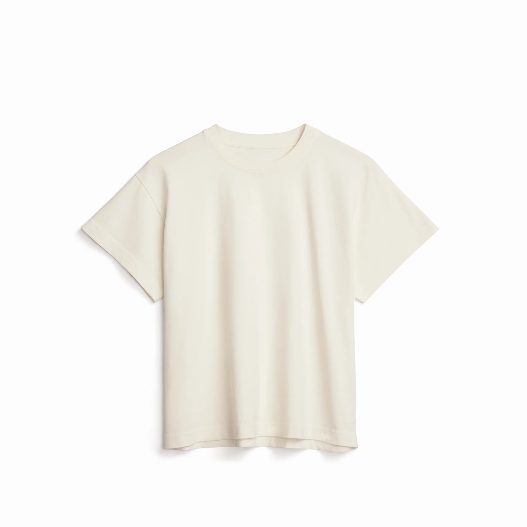 Woman wearing off-white Women’s Easy Fit Tee – relaxed fit, side view
