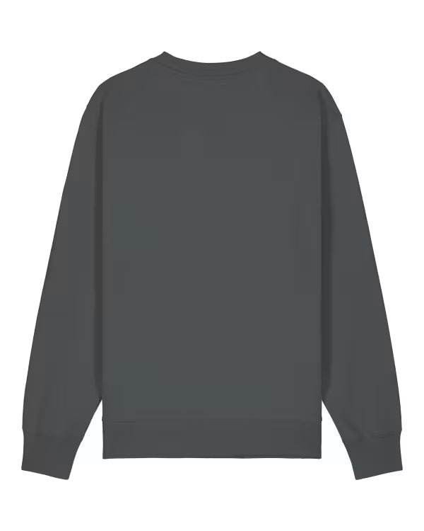 dark grey unisex crewneck sweatshirt flat back view