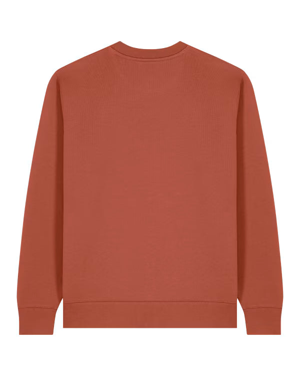 rust red unisex crewneck sweatshirt flat back view