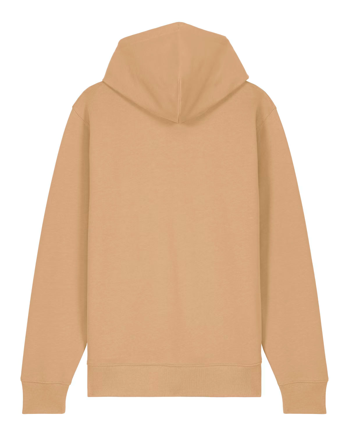 back view of a mustard yellow unisex cotton hoodie isolated on white background