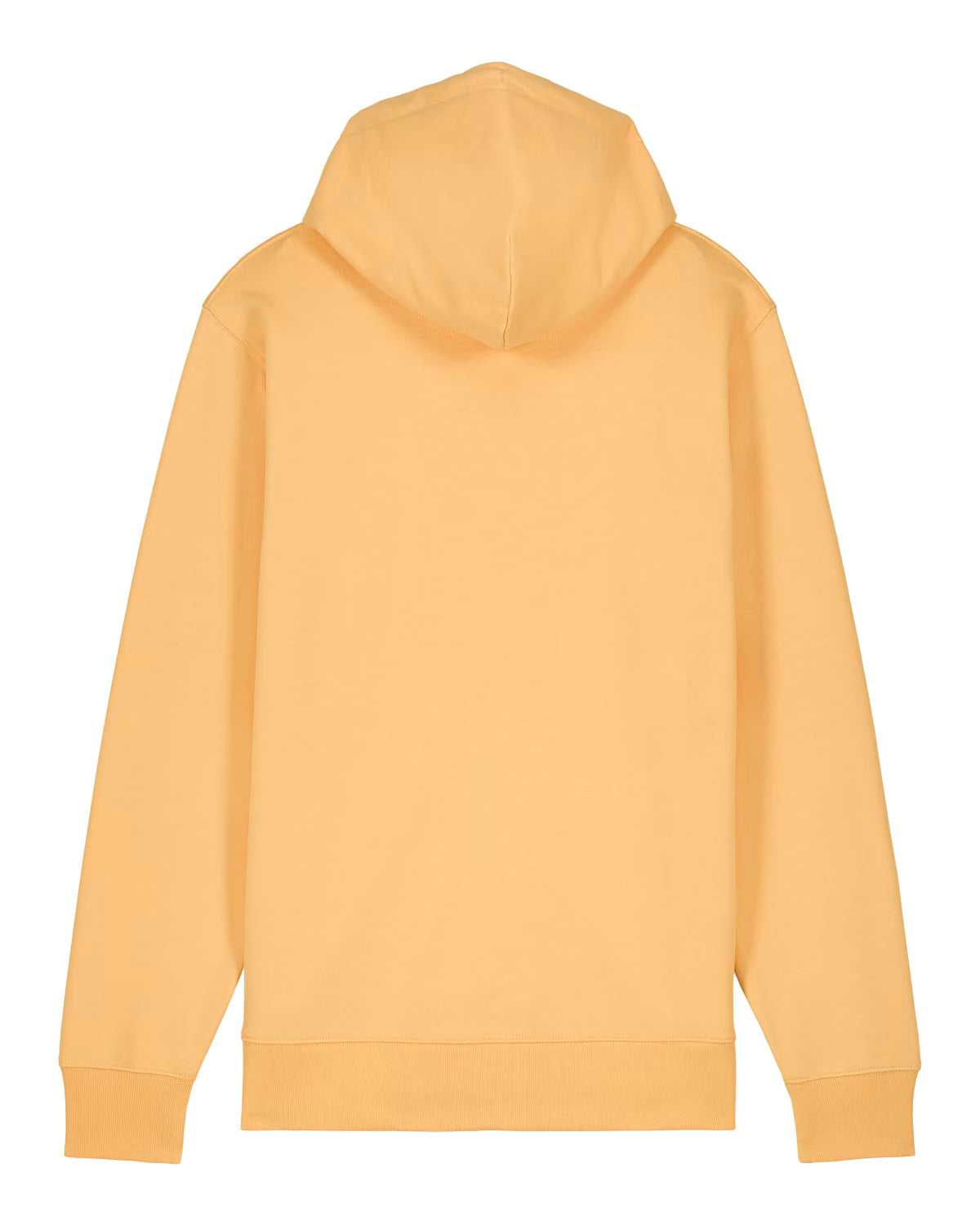 Back view of a cotton yellow hoodie on a white background