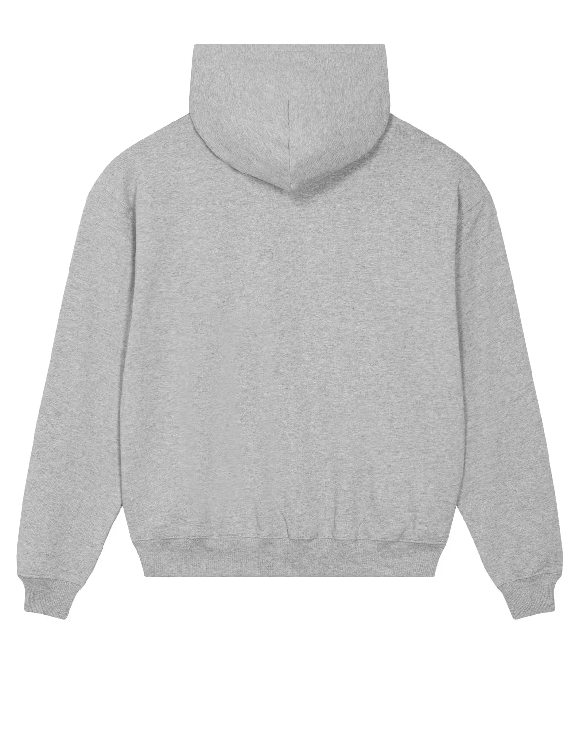 back view of a grey unisex cotton hoodie isolated on white background