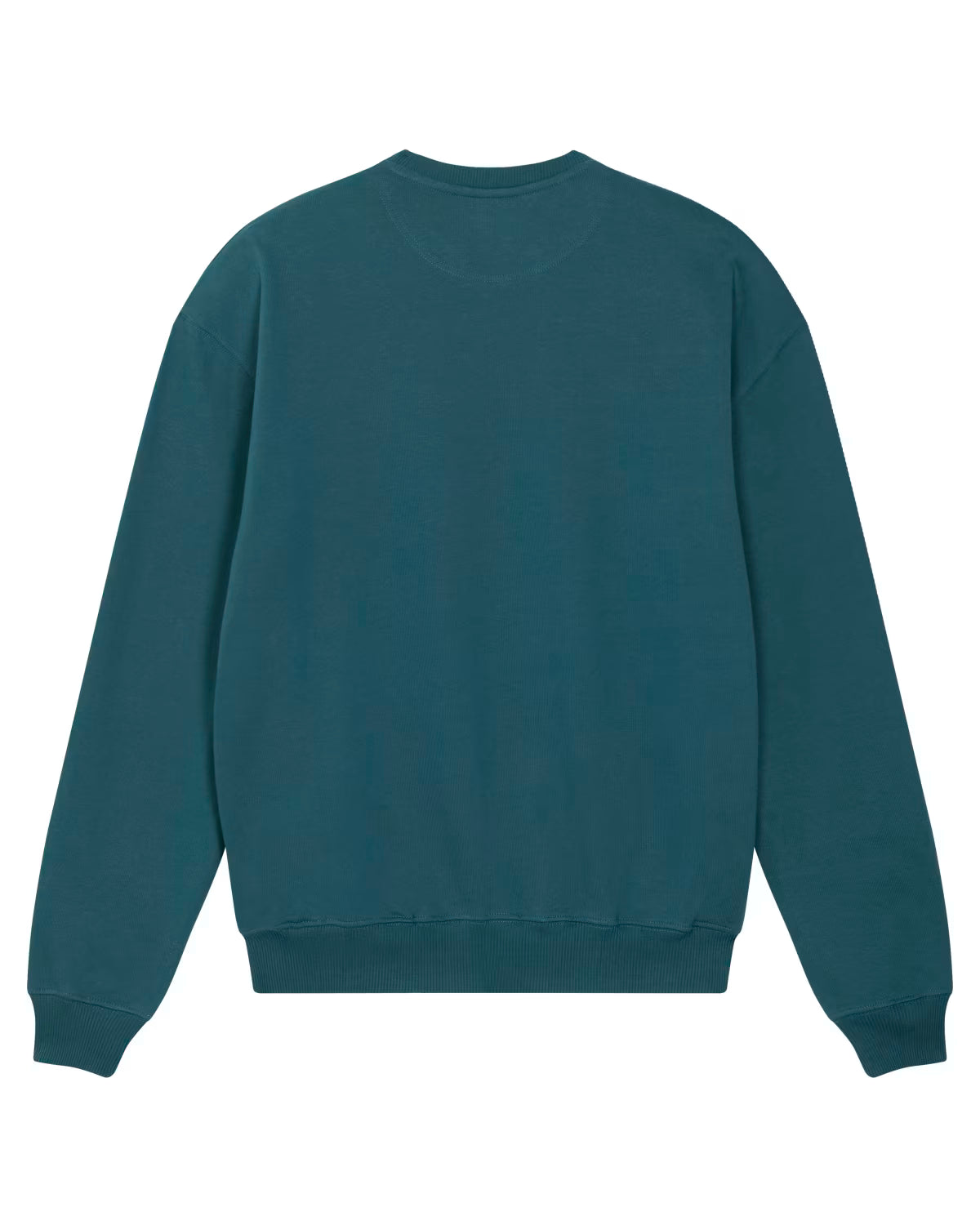 Back view of a teal unisex cotton hoodie isolated on white background