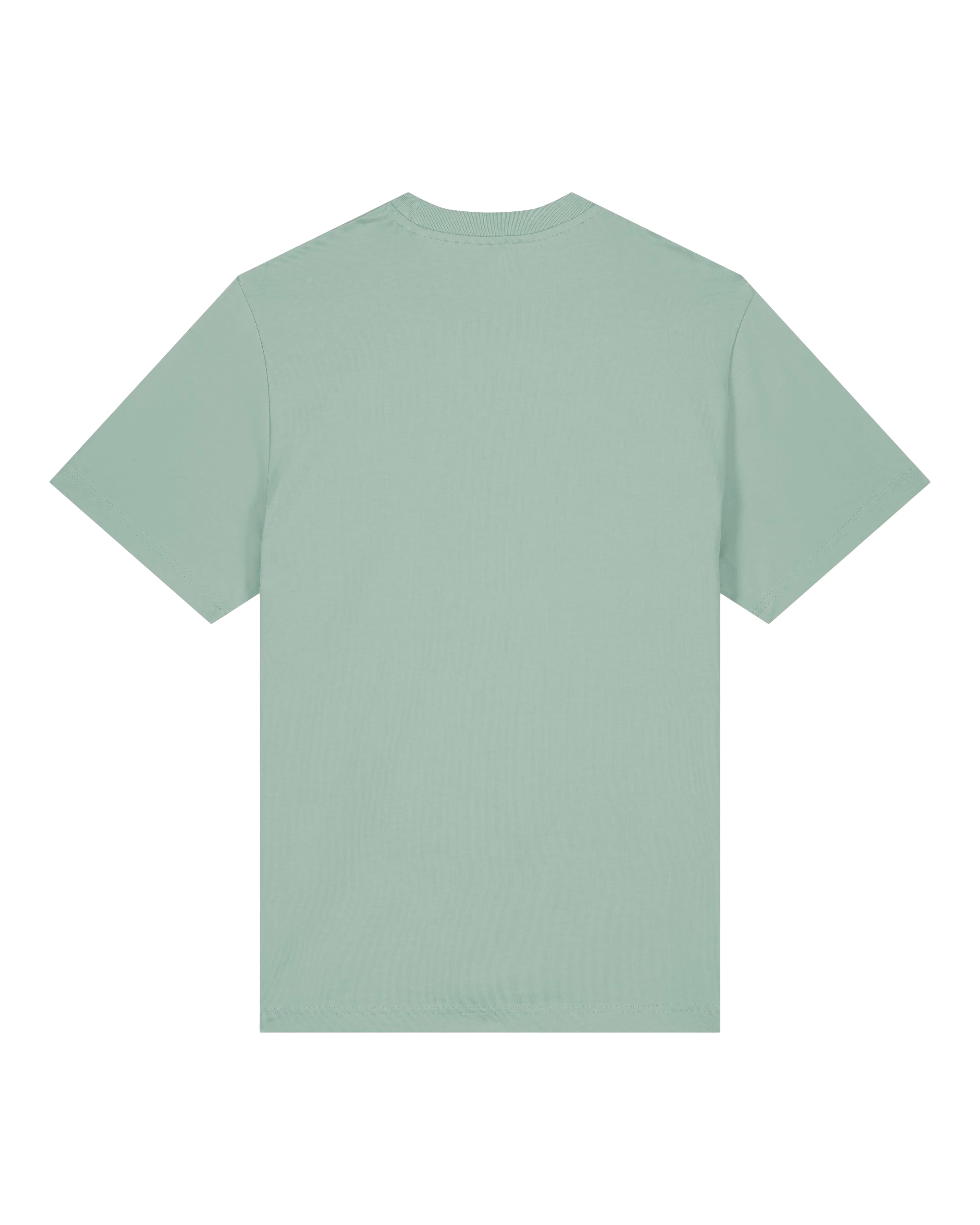 light sage green unisex cotton t-shirt flat front view, organic customizable apparel