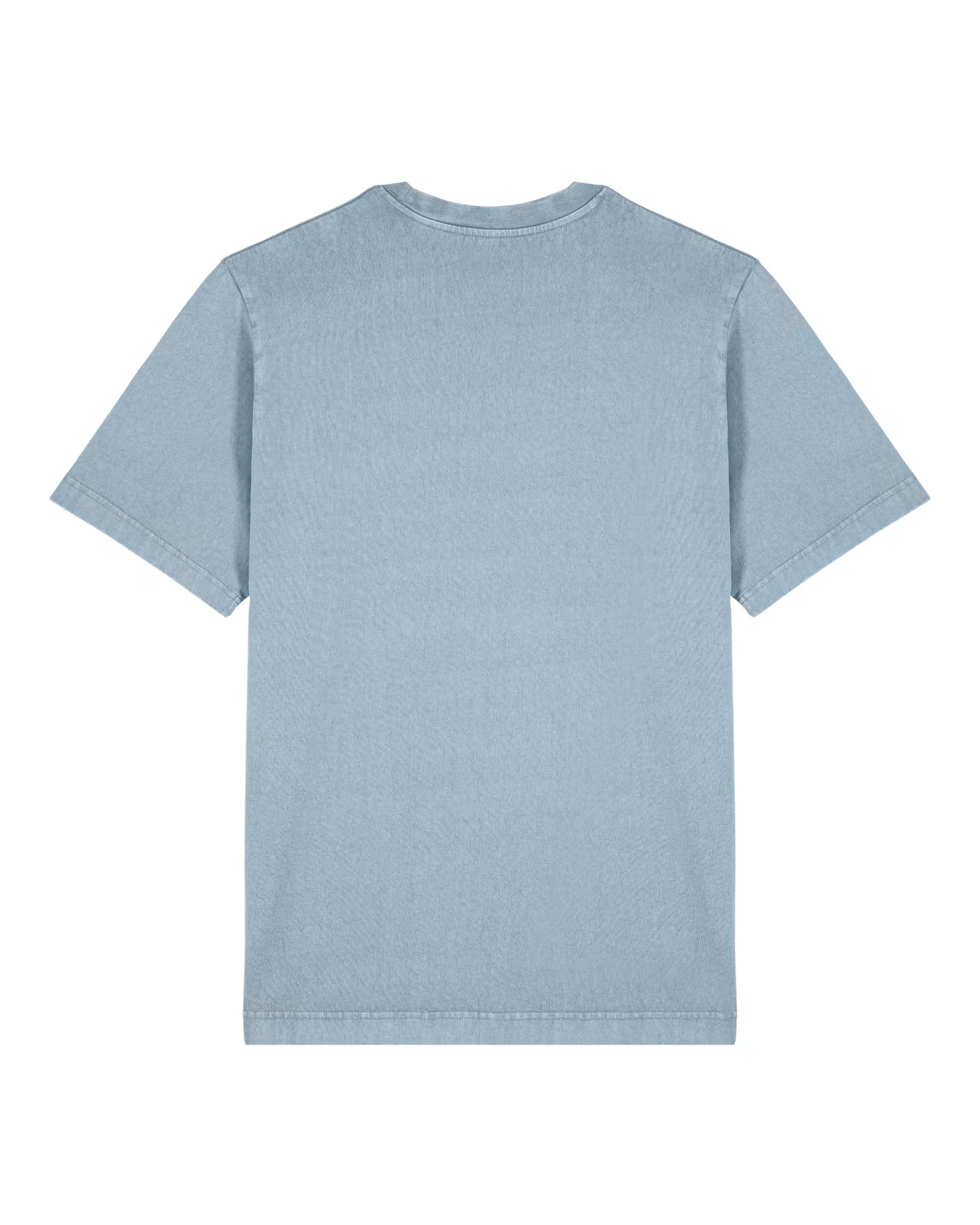Back view of a light blue unisex cotton t-shirt isolated on white background