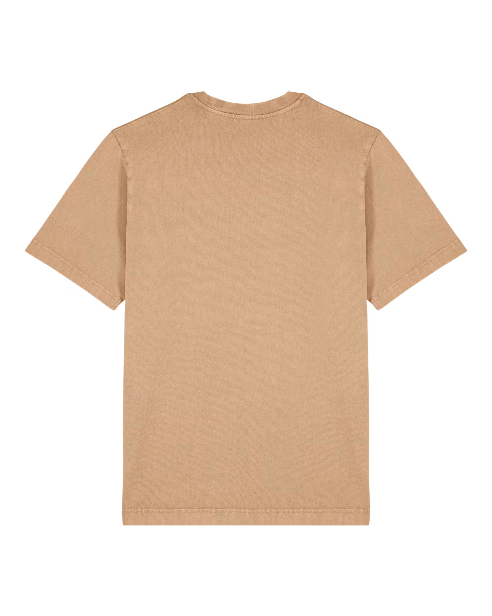 Back view of a sand beige unisex cotton t-shirt isolated on white background
