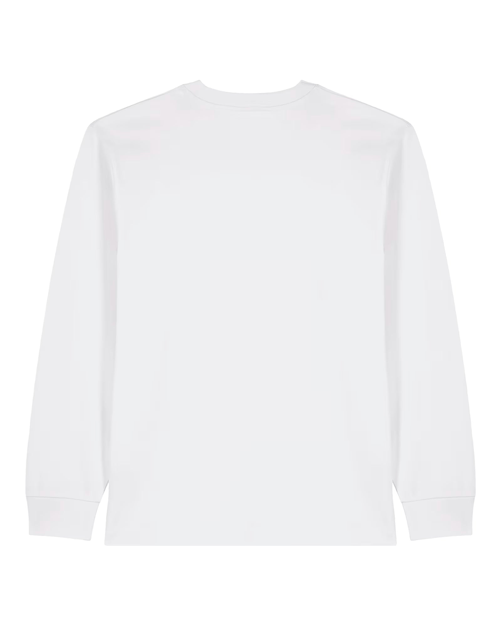back view of a white unisex cotton long sleeve t-shirt isolated on white background