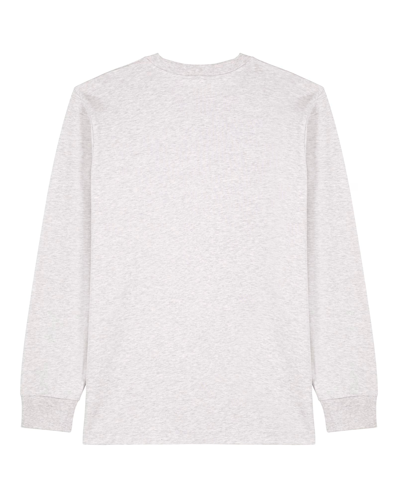 back view of a white unisex cotton long sleeve t-shirt isolated on white background