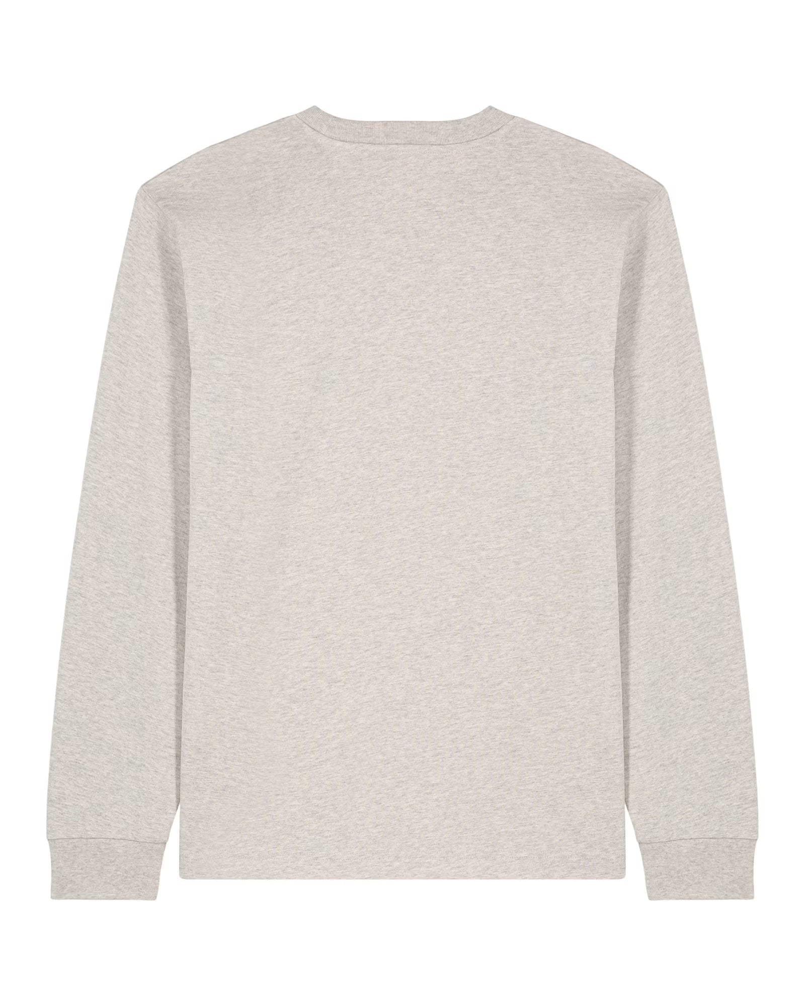 Back view of a light beige unisex cotton long sleeve t-shirt isolated on white background
