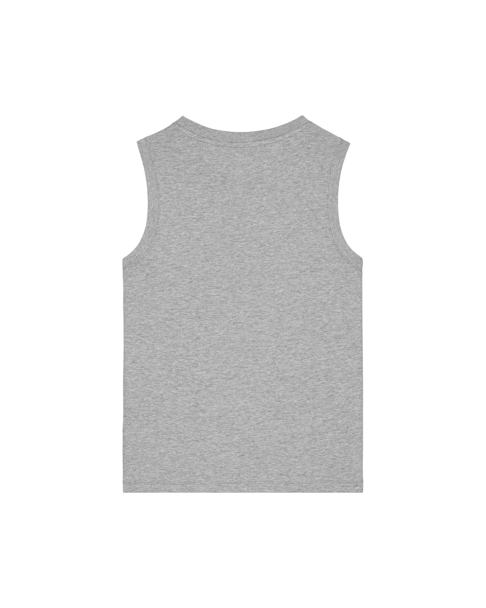back view of a light grey unisex cotton sleeveless top isolated on white background