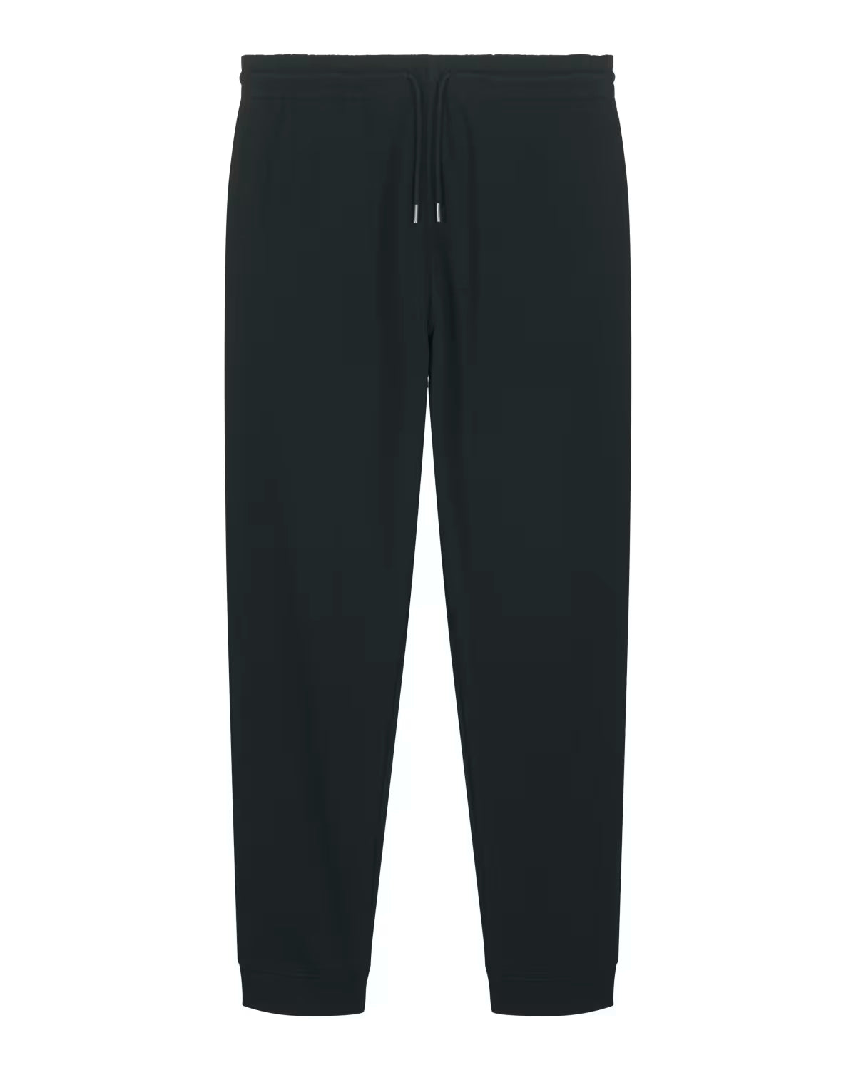 women’s black jogger pants front view, eco-friendly cotton custom merch