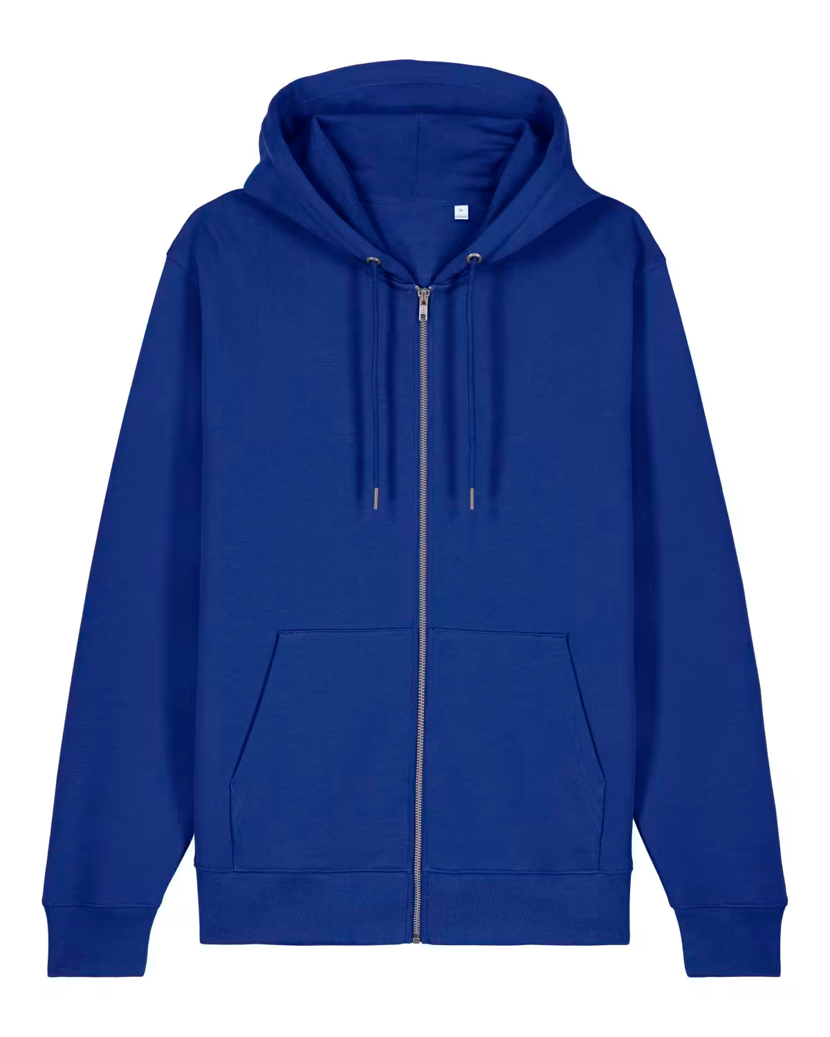 Blue cotton hoodie with a zipper on a white background
