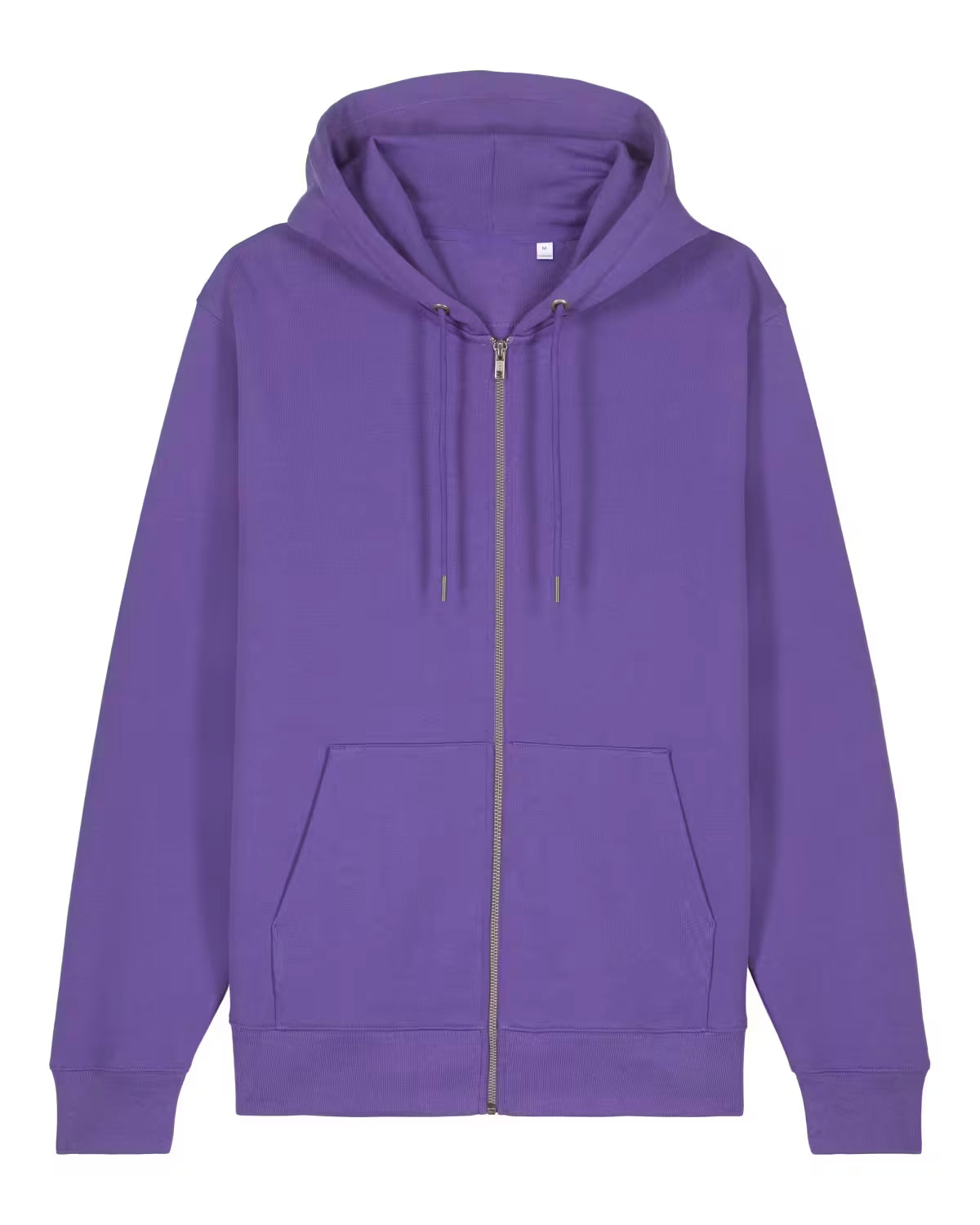 Purple cotton hoodie with a zipper on a white background