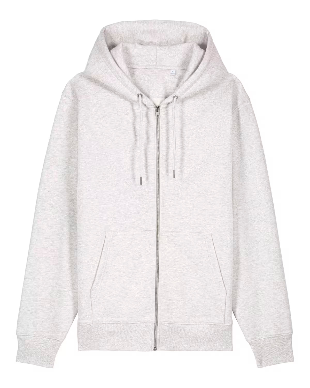 Front view of a white unisex cotton hoodie isolated on white background