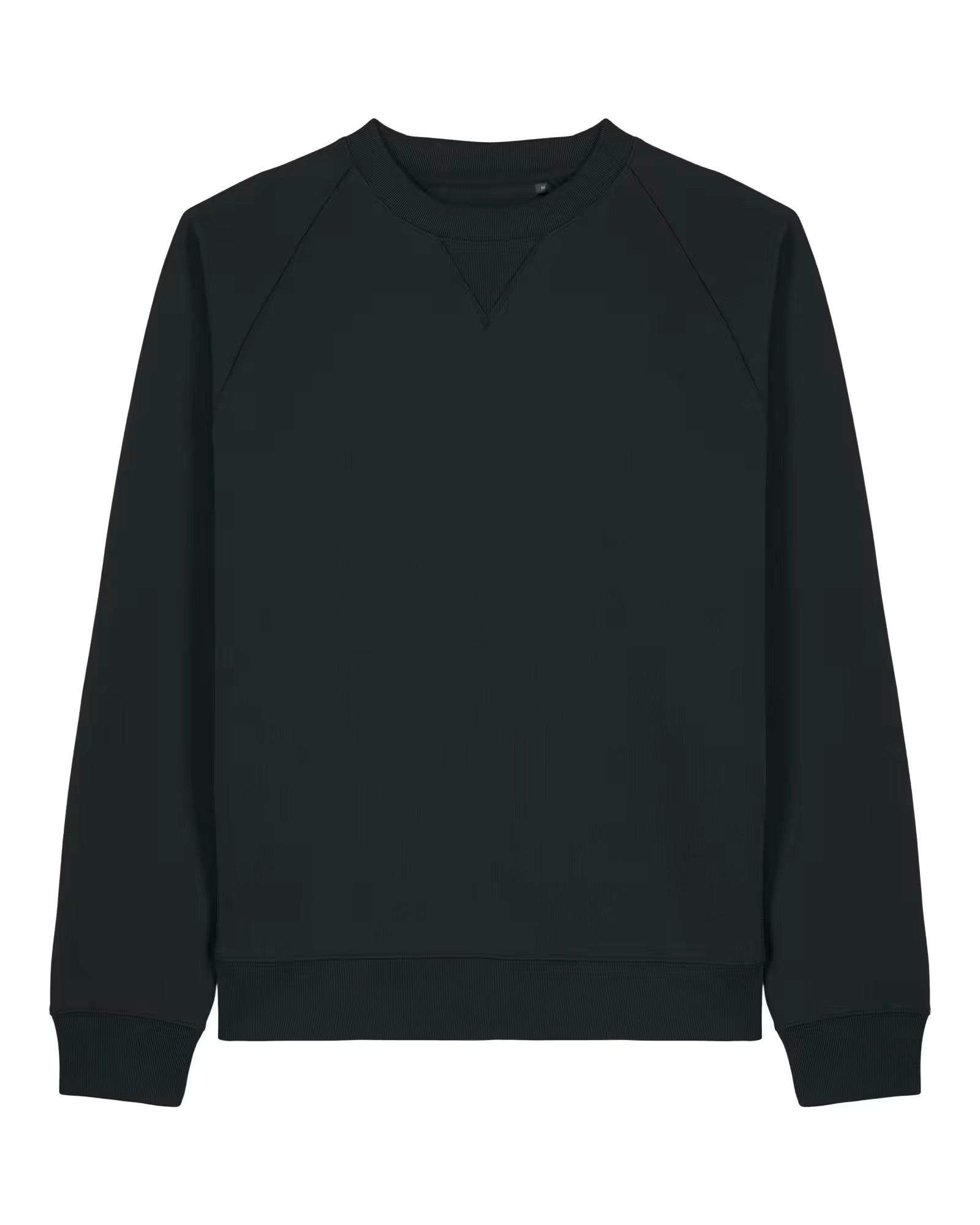 Front view of a black unisex cotton sweatshirt isolated on white background