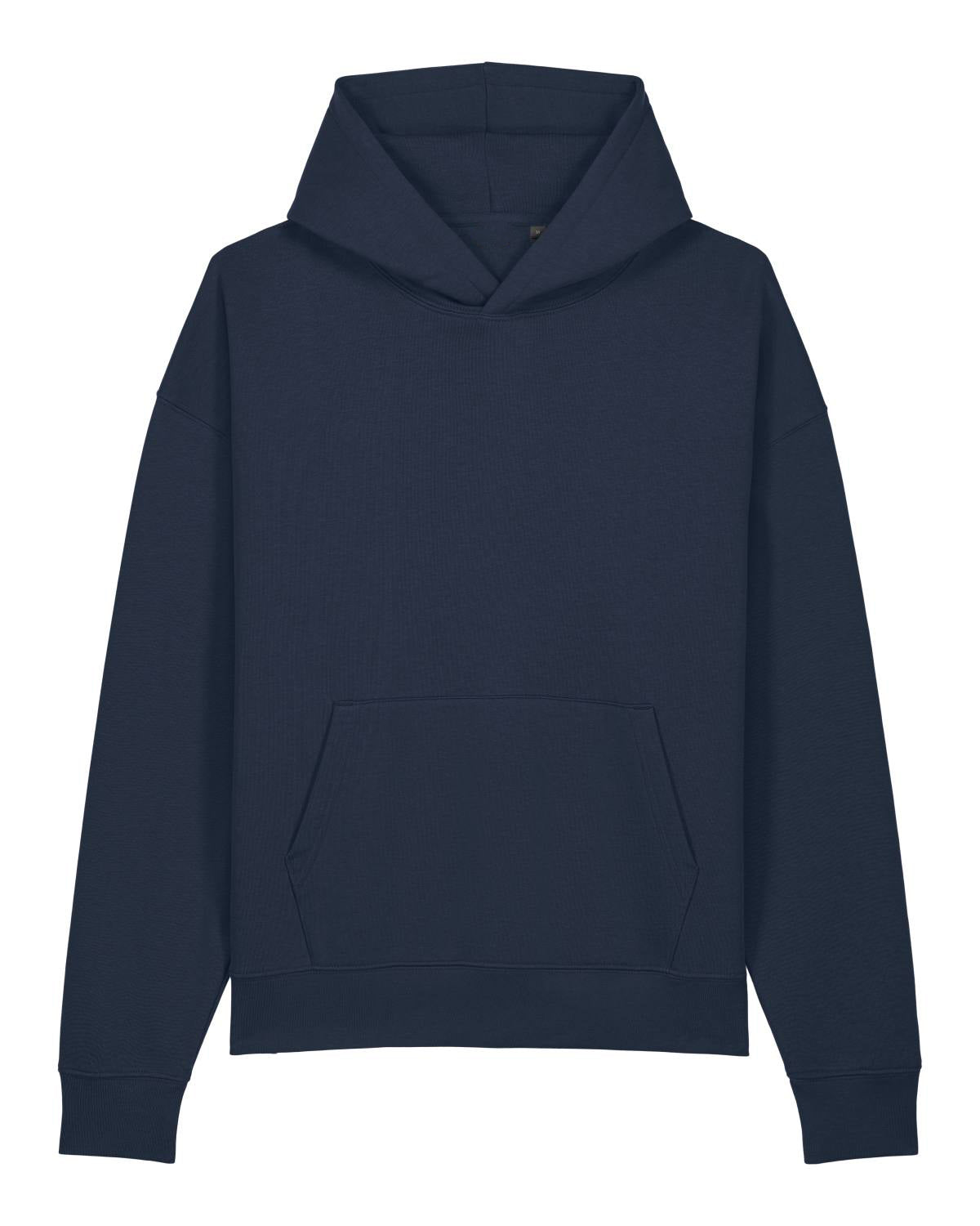 Navy blue unisex cotton hoodie on a white background