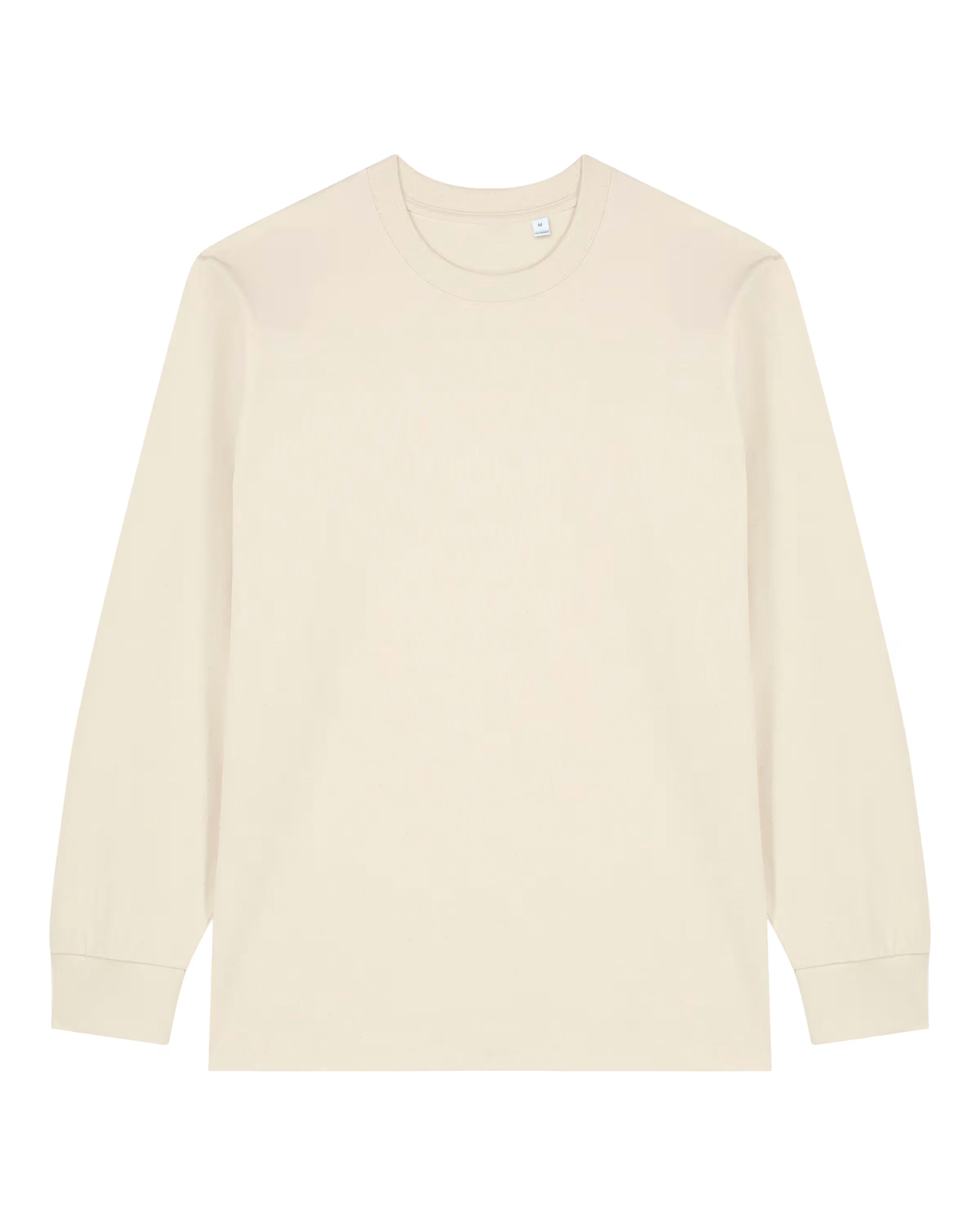 Beige unisex cotton long-sleeve shirt on a white background
