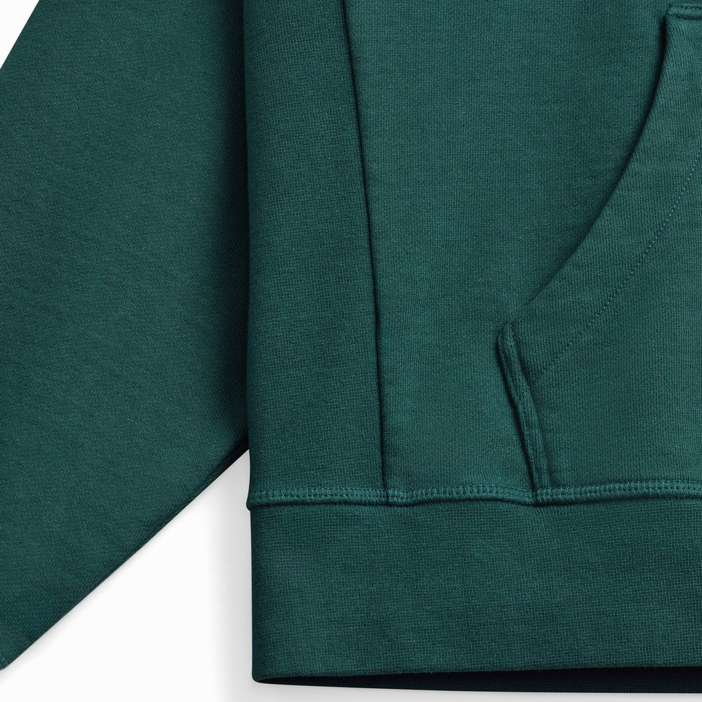 Forest pine hoodie detail organic french terry