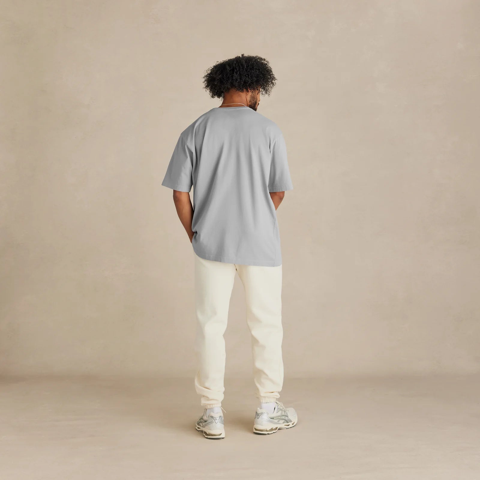 The Easy Fit Tee light grey t-shirt worn by female model front view