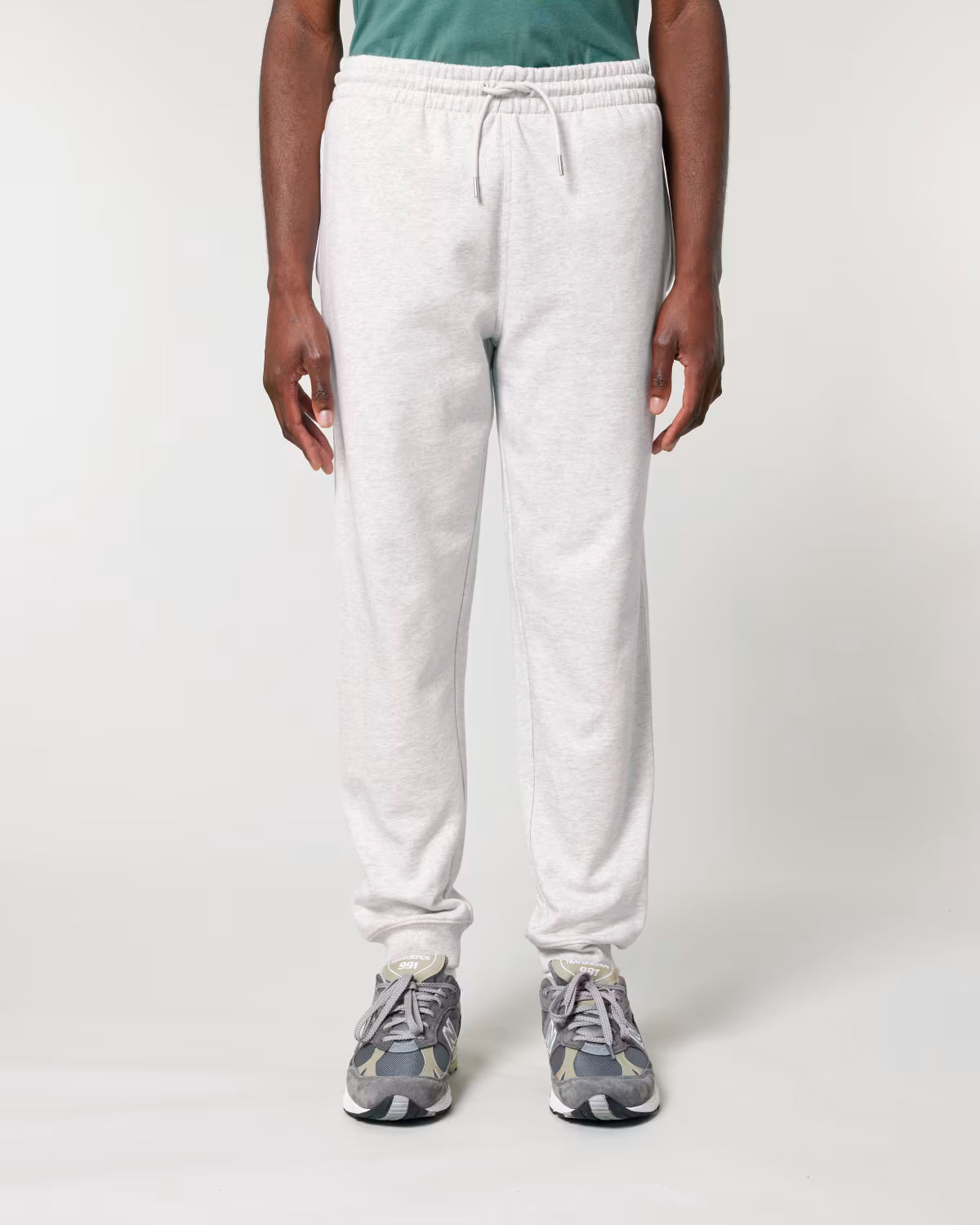 women’s off-white jogger pants front view, sustainable custom branded clothing