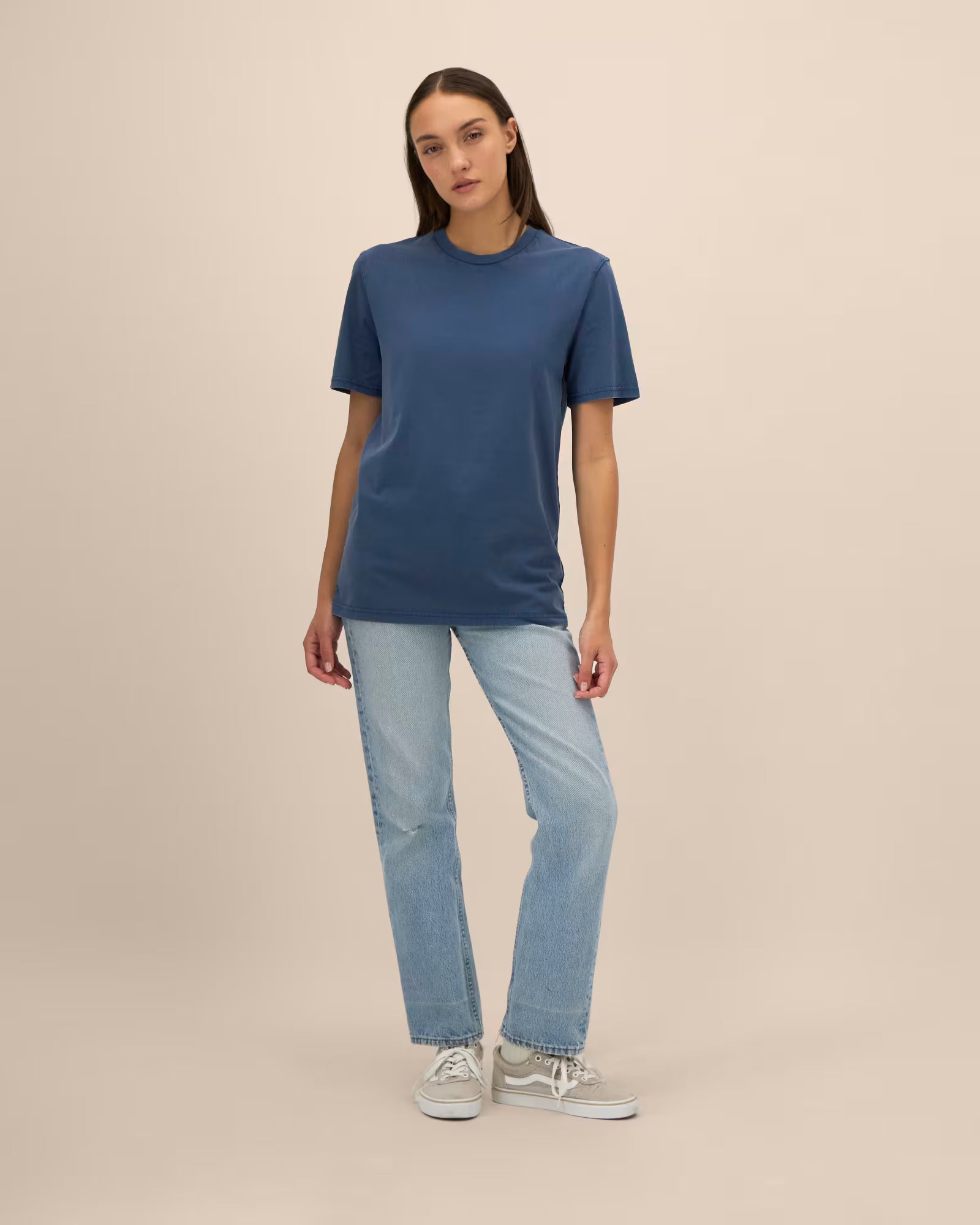 steel blue unisex cotton t-shirt studio front view