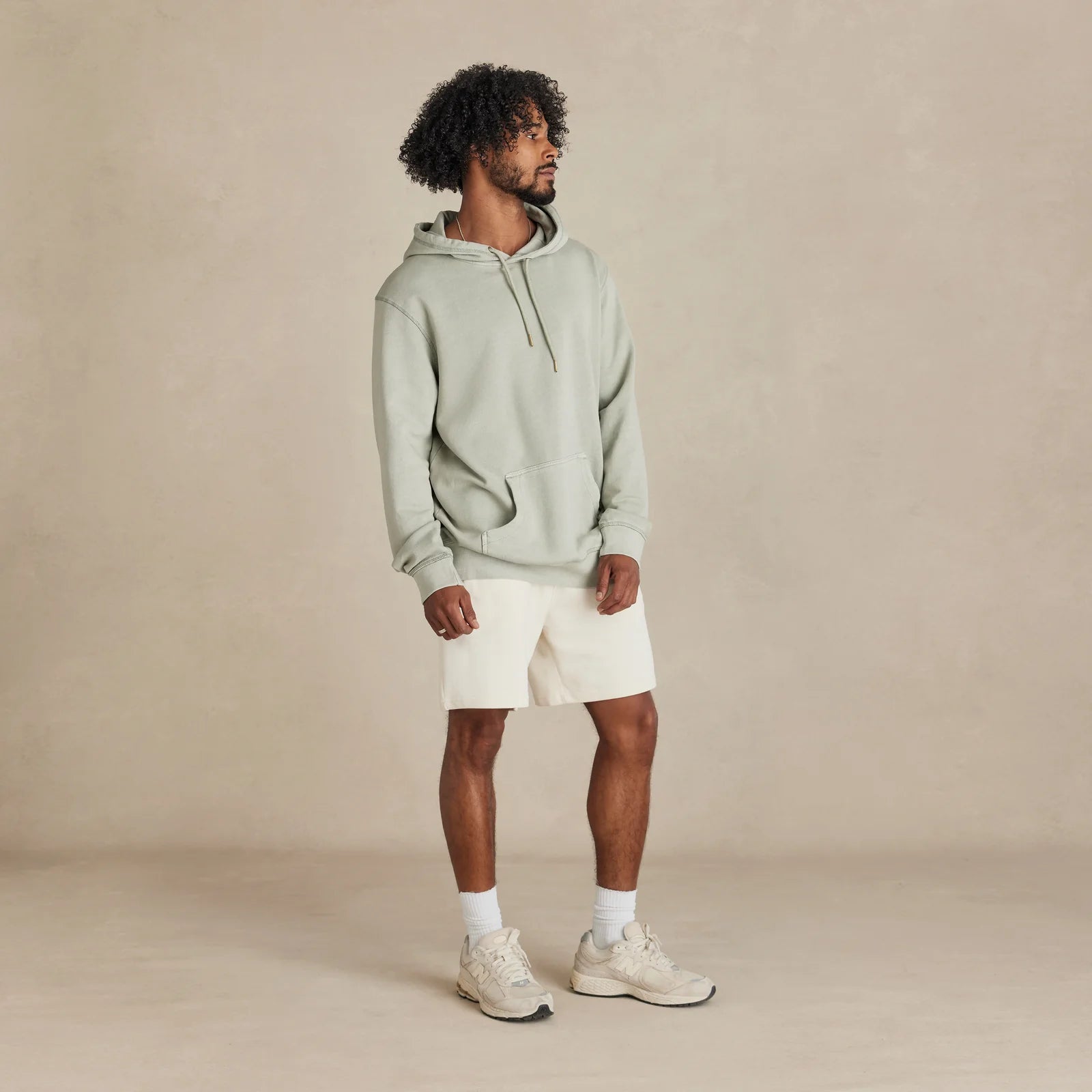 The Classic Hoodie sage hoodie worn by men model