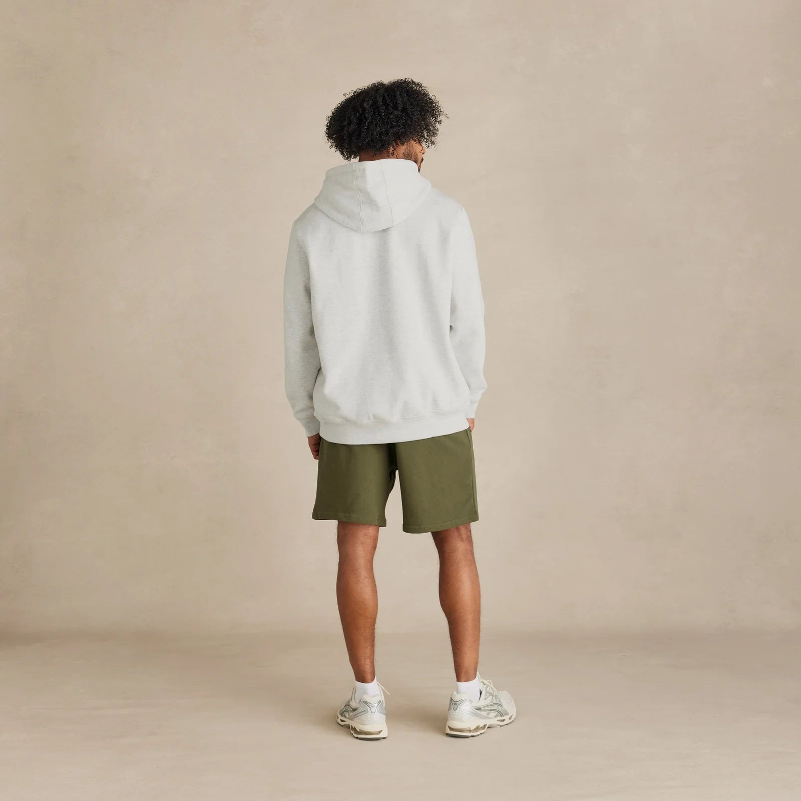 EMERCYN Essential Hoodie – ff white milk tone unisex men’s premium cotton hoodie styled on male model