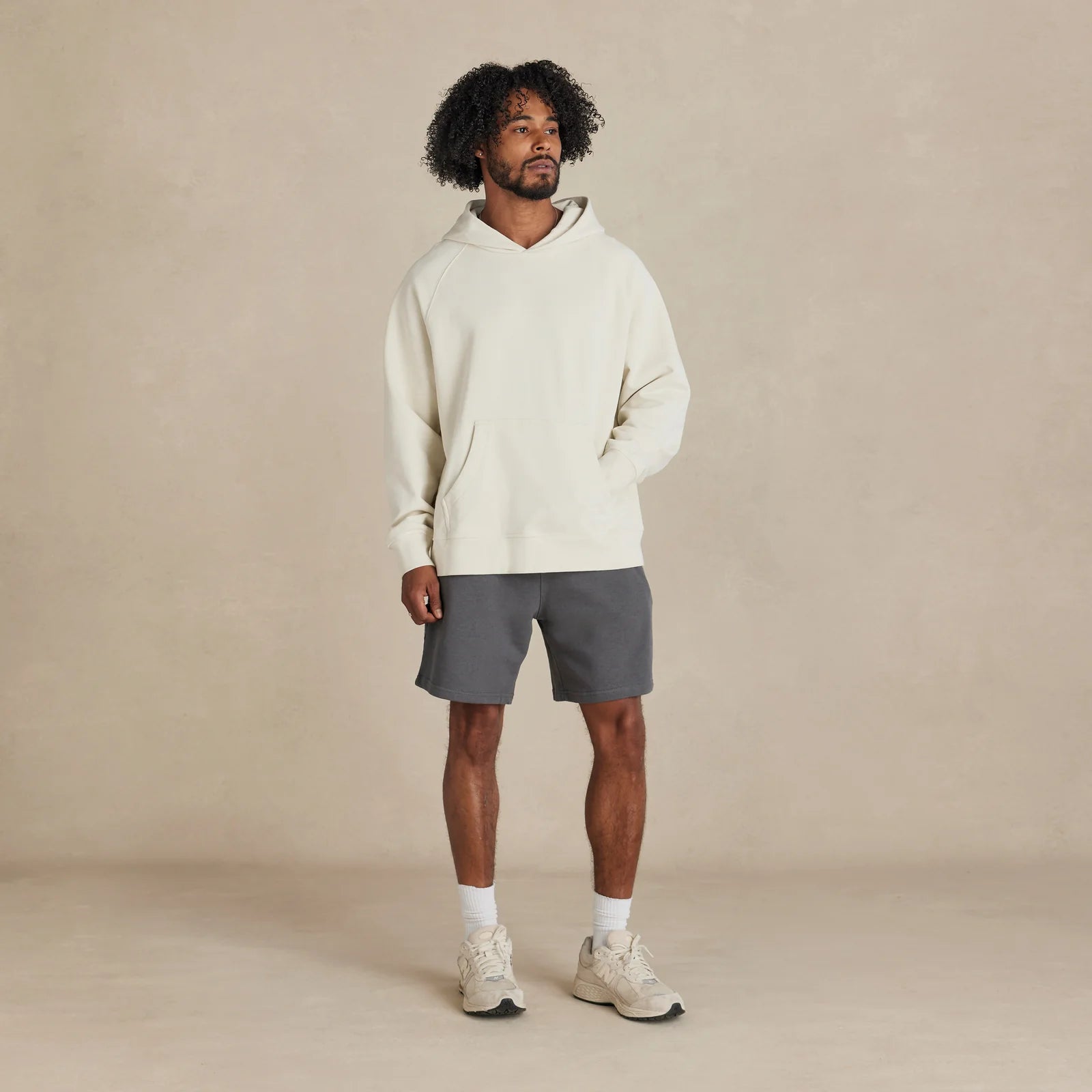 Unisex white oversized hoodie on model