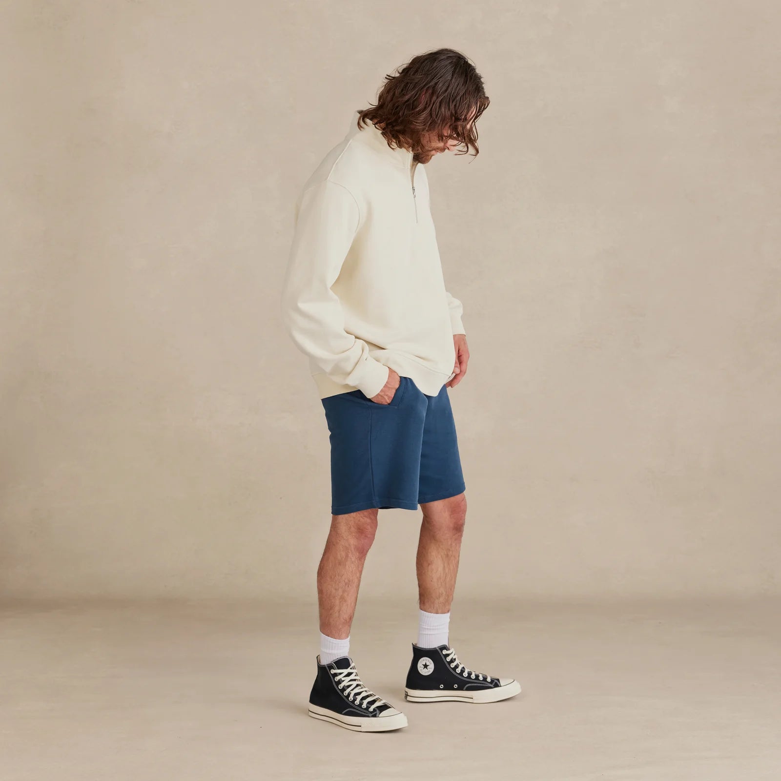 The Traveler Pullover oat sweatshirt back view flat lay