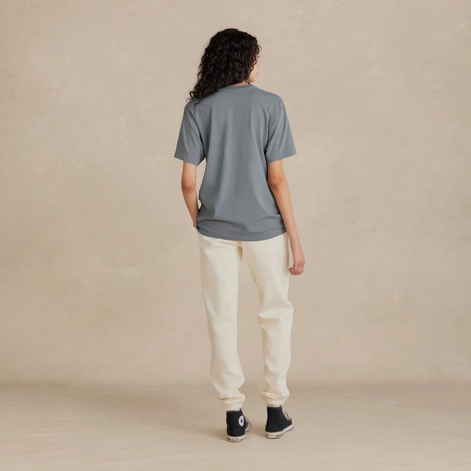 The Easy Fit Tee light grey t-shirt worn by male model full body