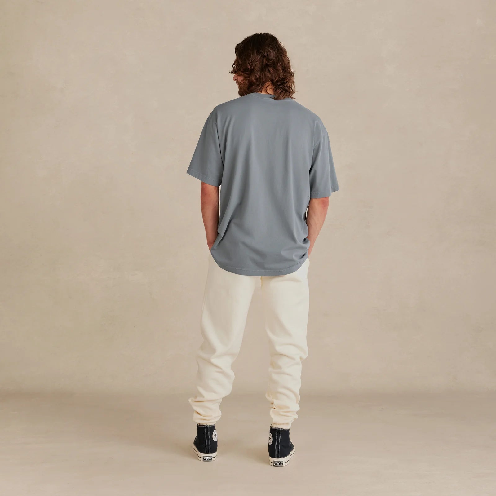 The Easy Fit Tee light grey t-shirt worn by model back view