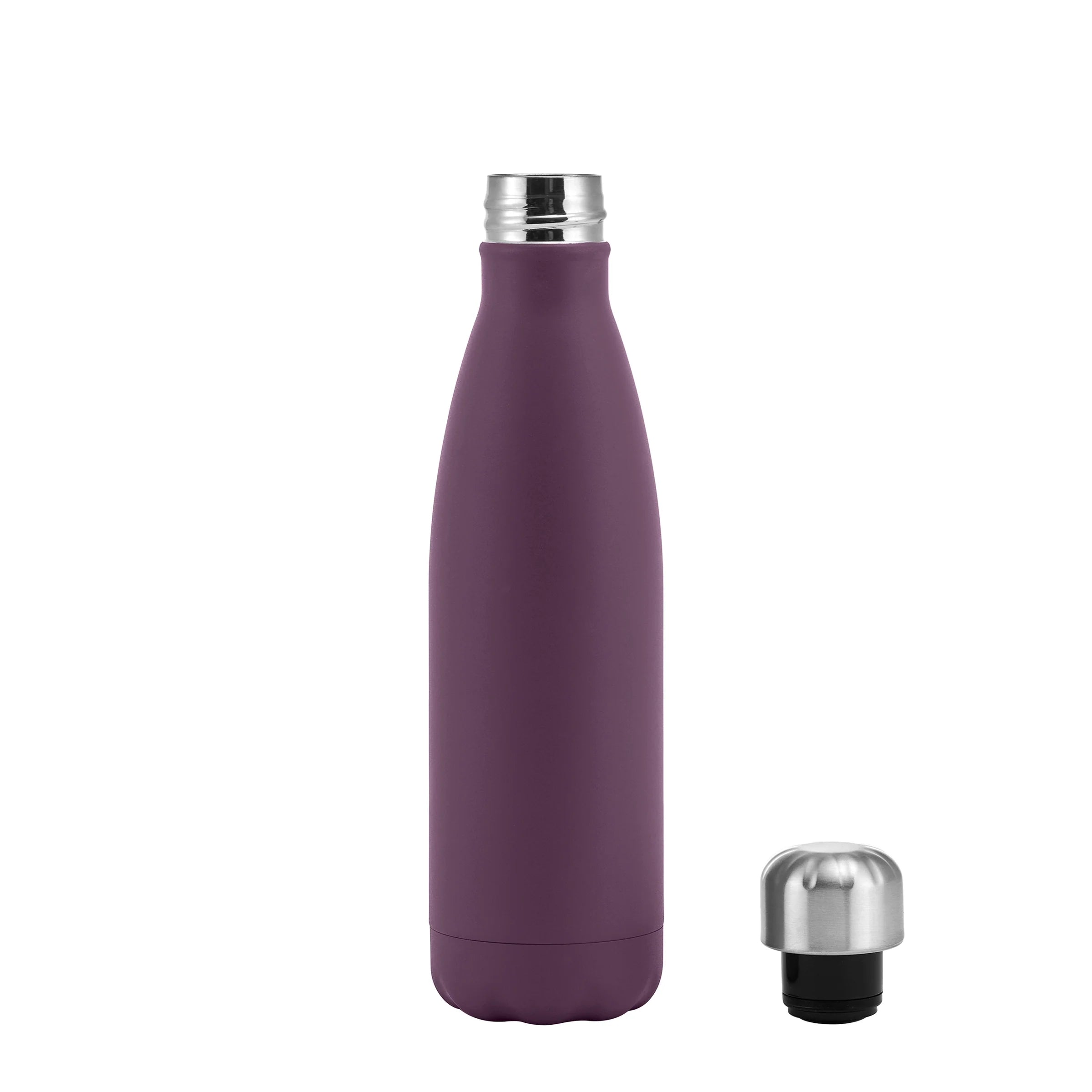 Purple insulated bottle with silver cap on a white background ideal for customization