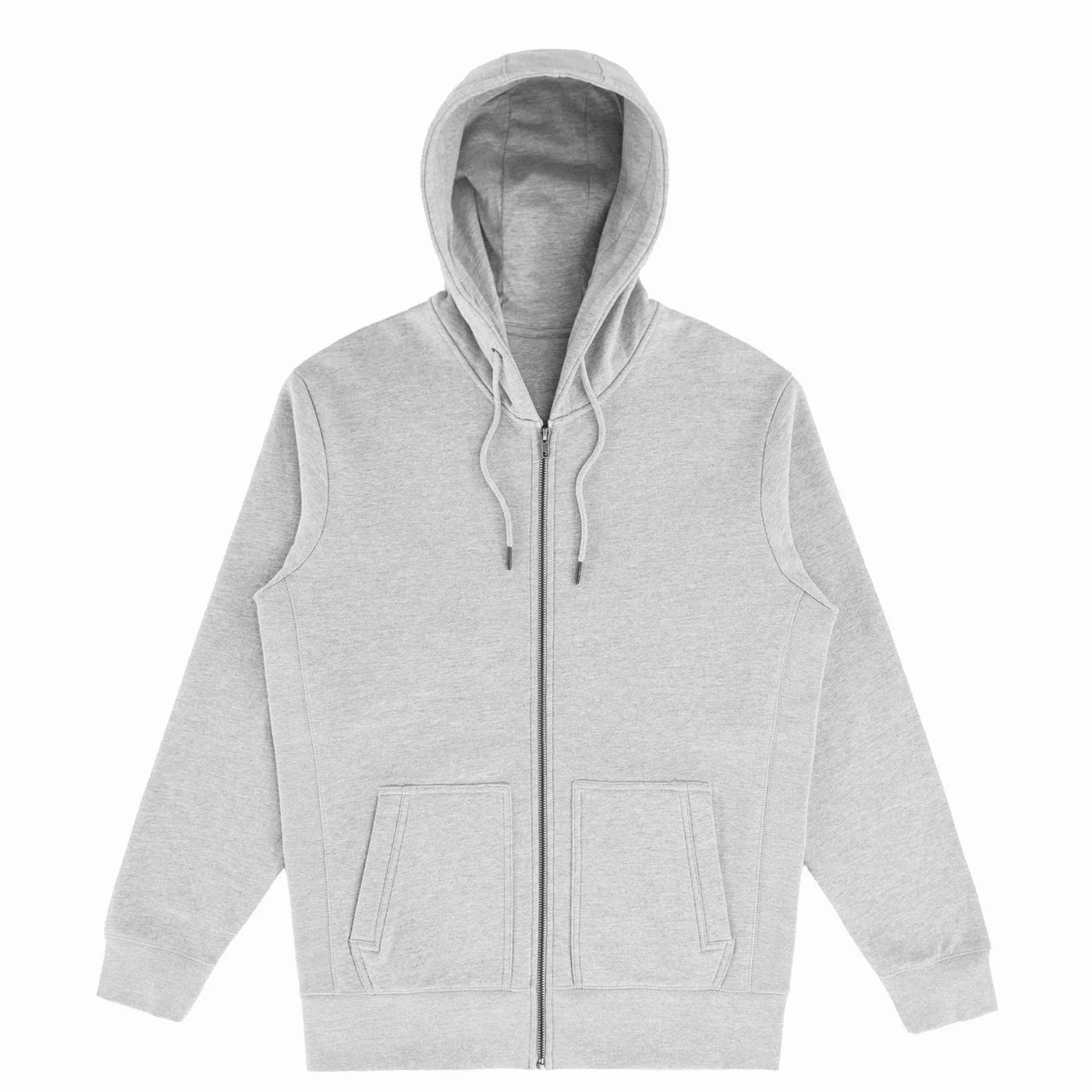 The Signature Zip light grey unisex zip hoodie front view