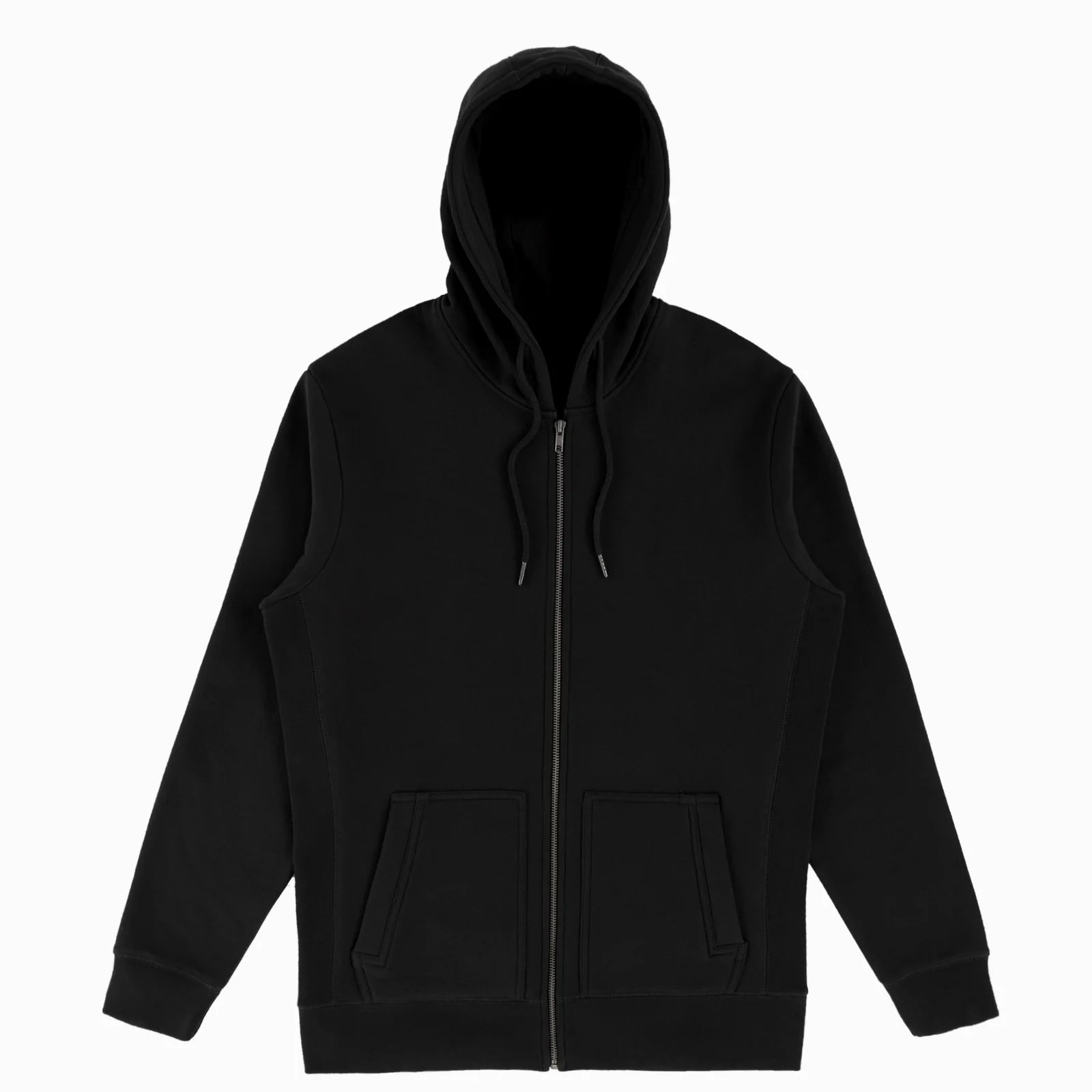 The Signature Zip black unisex zip hoodie front view