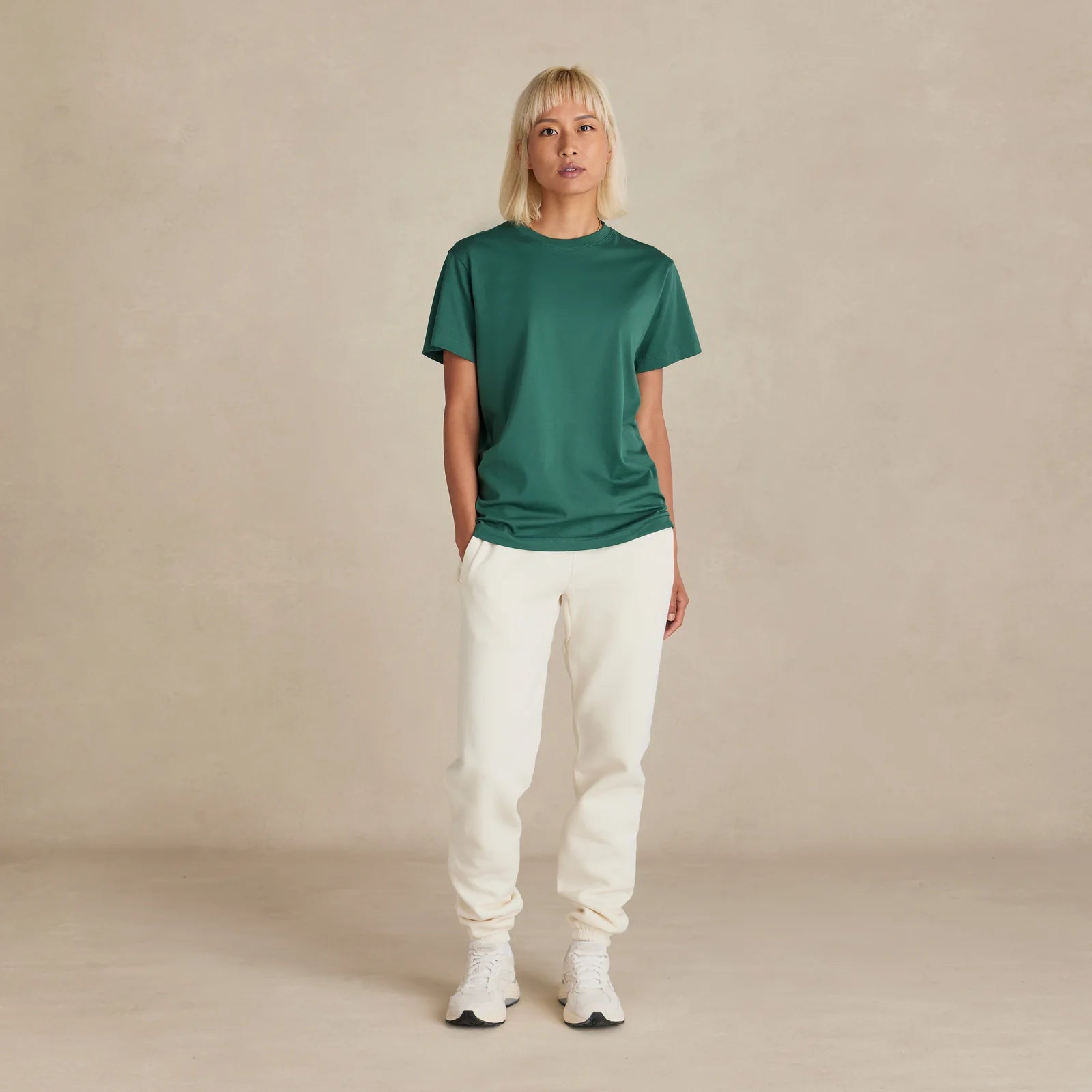 SoftLayer Tee pine green worn on female model