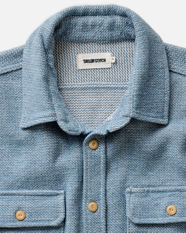 Indigo blue men’s shirt collar detail