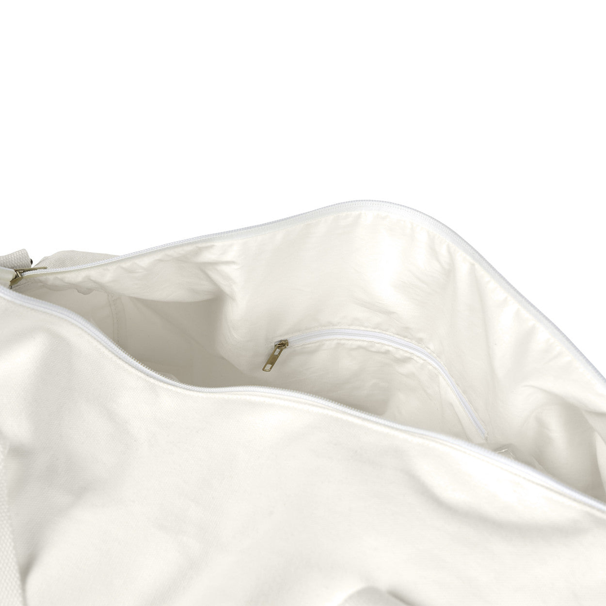 cream canvas duffel bag side view, eco-friendly cotton travel bag for custom branding
