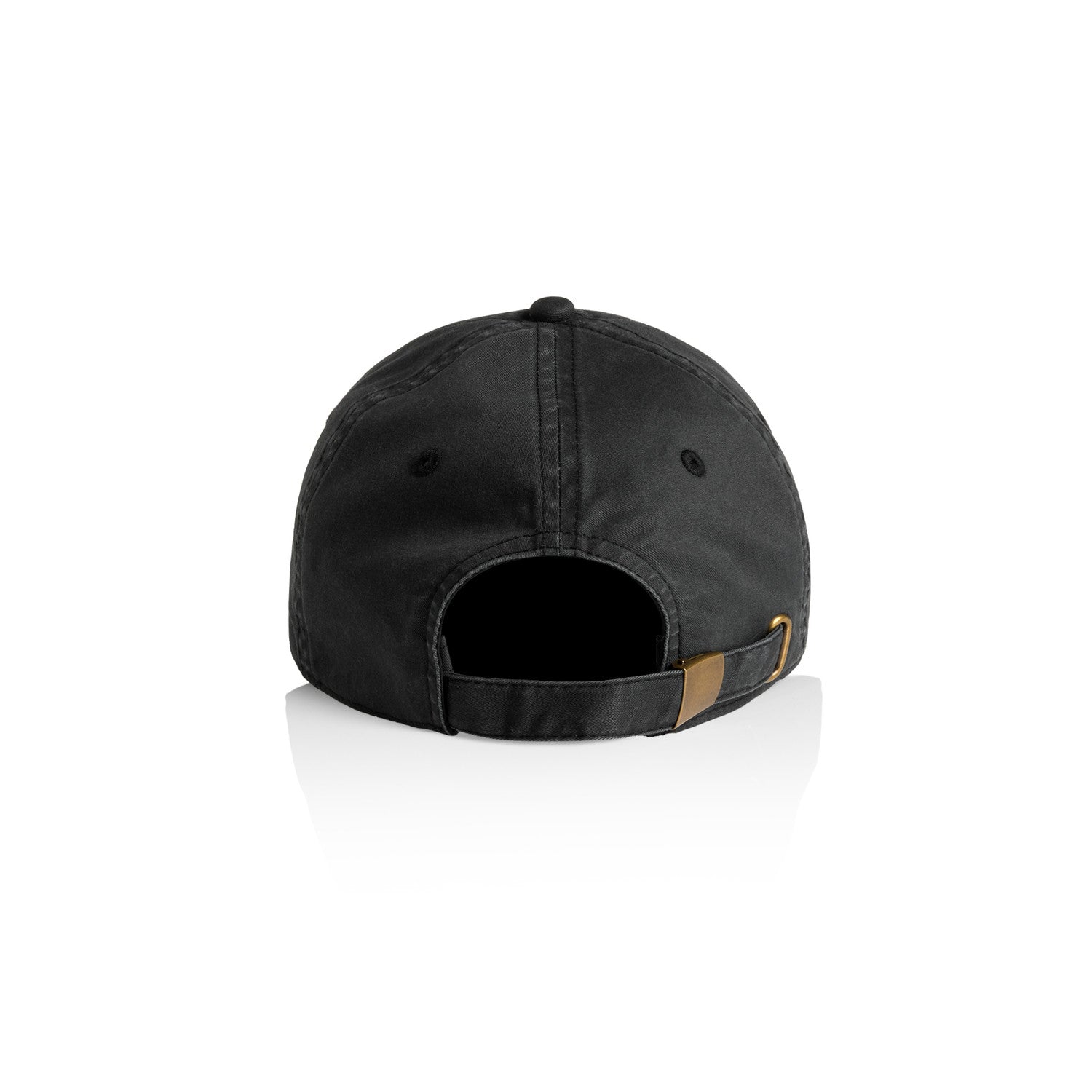Black unisex cotton cap with a brown patch on a white background