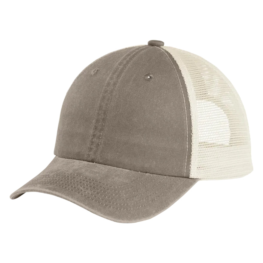 Two-tone beige mesh back low profile cap front view