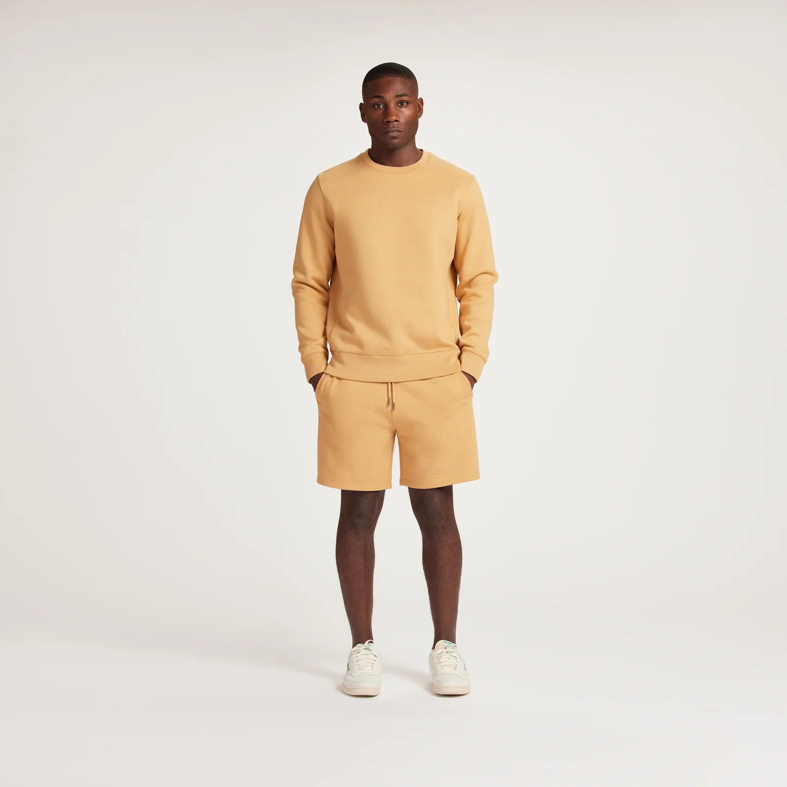  EMERCYN Essential Crewneck – butter yellow unisex premium cotton sweatshirt worn by model