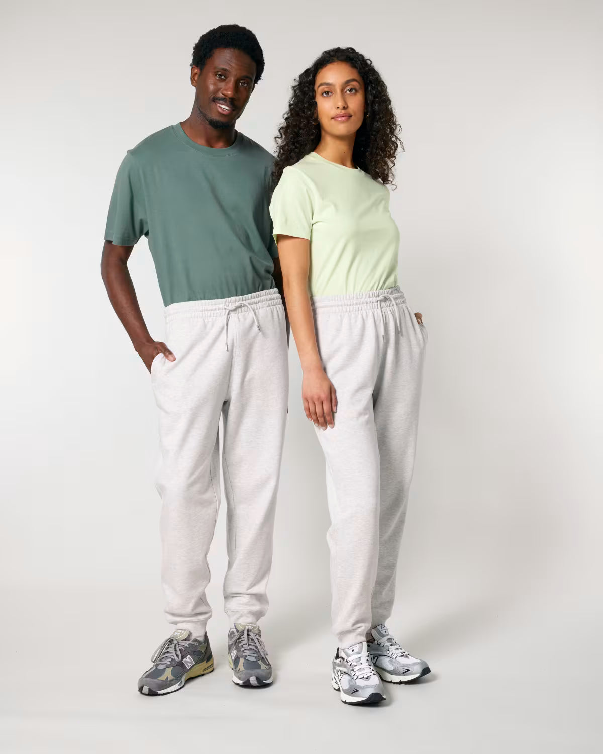 unisex off-white jogger set alternative view on models, organic cotton custom merch