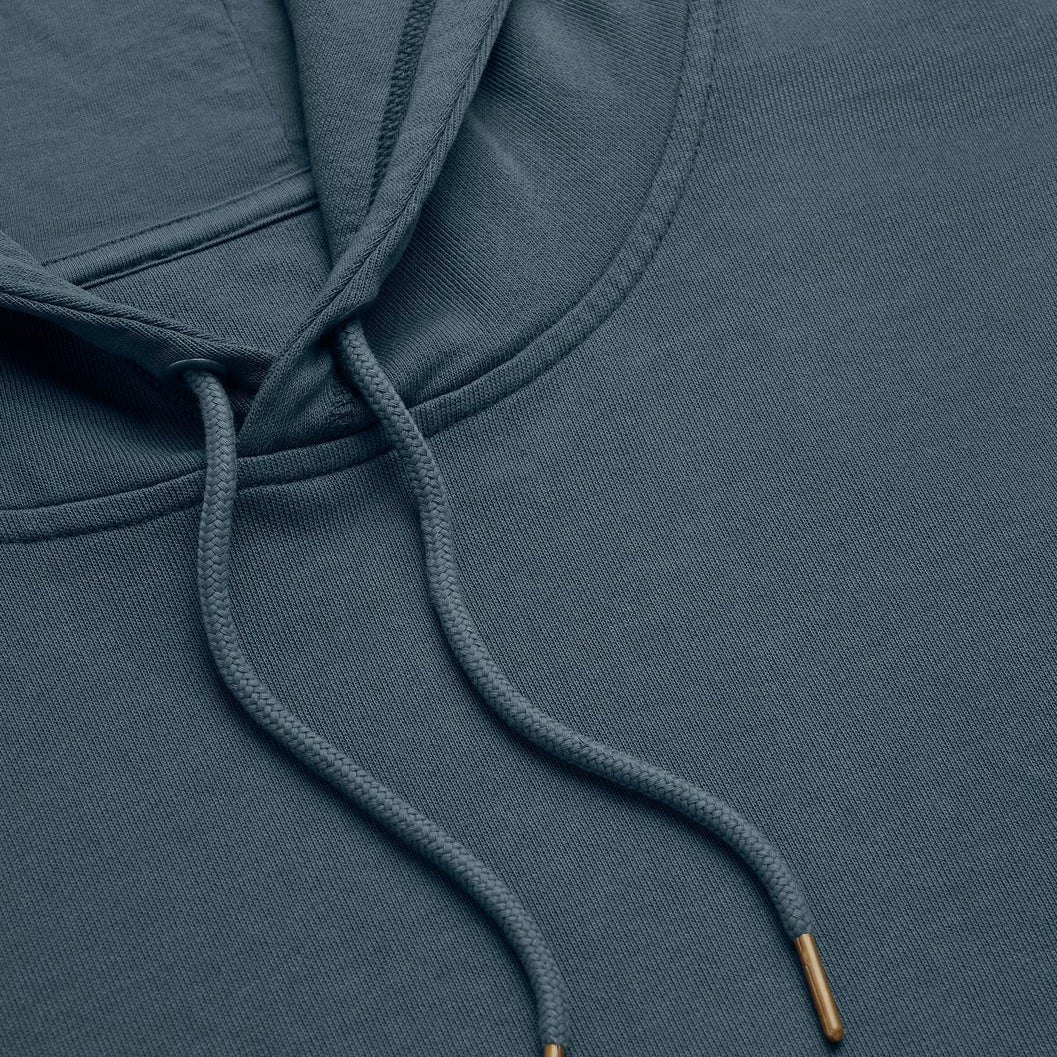 The Classic Hoodie deep teal drawstring detail close-up